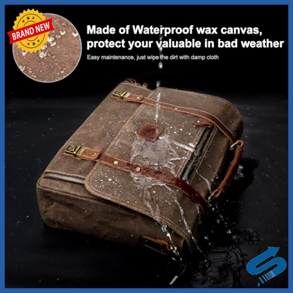 15.6 Inch Laptop Messenger Bag Waterproof Leather Briefcase 16 Pockets - Picture 4 of 6